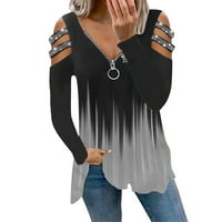 Ženski vrhovi dugih rukava ženske bluze modne grafičke otiske ljetne Henley majice Tunic tee siva 2xl