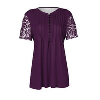 Bazyrey ženski kratki rukav ženski V-izrez Čvrsta blusa Ležerne prilike čipka na dleta majica Purple
