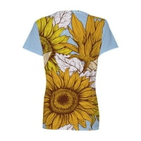 Ženska modna casual v izrez kratkih rukava za suncokret tiskani top bluza s-2xl