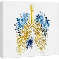 Zidno platno Ispis zidne umjetnosti Zlatni kostur pluća Pastel plavi cvjetovi Medicina i bolnice Zdravlje
