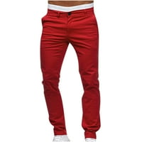 Odeerbi pantalone za muškarce casual gumb Otvoreno Slim Fit ravne hlače u boji crvene boje