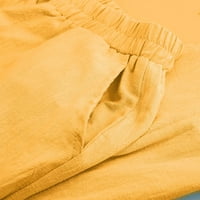 Ženske posteljine hlače Visoko struka širokog nogu pune boje casual labave pantalone s džepovima žuta