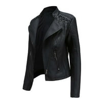 Zimska kožna jakna za žene, ženski kaputi i kaputi za čišćenje obrezani rever motorni kaput Zip biciklistički kratki punk modni čvrsti boju udobna odjeća sa džepom