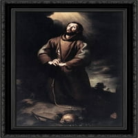 St Francis of Assisi na molitvi crni ukrašeni drv ugrađen platno umjetnost murillo, bartolome esteban