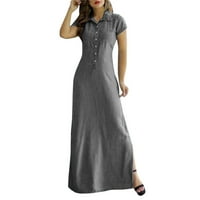 Ležerne haljine za žene Ženska modna gumba Kratki rukav džep dugi majica Corna Split Velika ljuljačka haljina traper haljina