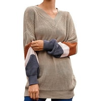 SNGXGN ženski jesen dugih rukava vrat casual meko pulover džemper Jumper Top Womens džemperi, kaki,