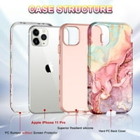 Za iPhone Pro CASE, mramorni uzorak u teškim zaštitnim sredstvom za zaštitu od punog karoserije, ružičasto