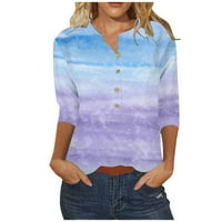 Ženski bluzeni gumb spušta Henley vrat The The Trendy majica Gradijent pulover vrhovi labavi fit tees