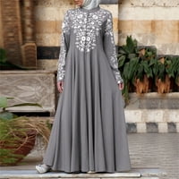 Homchy Womens haljina musliman kaftana arapska Jilbab čipka ubode maxi haljina siva l
