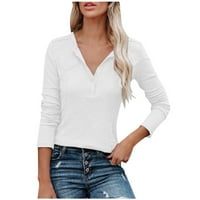 Pejock ženske V-izrezom Čvrsti rekreacijski pulover Bluze dugih rukava majice na vrhu bijele l
