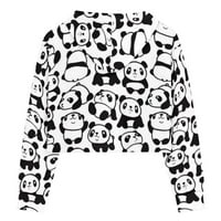 Binienty Dukseri za teen Girls Trendy 9- godina Slatka pandas okrugla vrat tunika ramena Udobna lagana crno-bijela vježba Yoga Kawaii Crop Top pulover dukseve