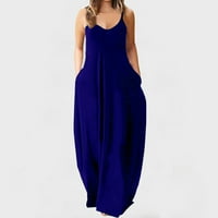 CETHRIO MIDI haljina - modni remen Srednji struk V-izrez bez rukava s malim partijom plaža duga haljina plava