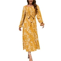 HFYIHGF Cvjetni print Slim Mid haljina za žene Elegantni kvadratni izrez Seksi omotač sa rukavima traka
