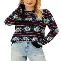 Glookwis Pleteni džemperi dugih rukava Ležerne prilike Xmas Pulover Zimski radovi Božićni džemper Snowflake
