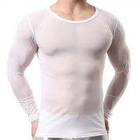 Muški donji rublje Boxer Gathers Mesh prozračne majice za spavanje dugih rukava Vidi kroz mrežnu bluzu