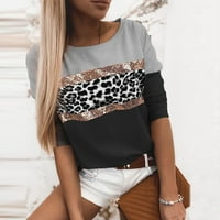 Žene Leopard tiskane majice Sequins O-izrez Top Modna majica