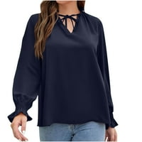 Ženska moda Jesen zimski dugi rukav čvrsta bluza V-NEC KTIE konop vrhovi trendi majica dugih rukava
