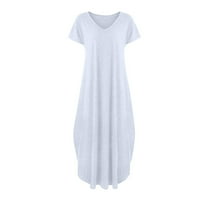 Ženske haljine Maxi kratki rukav Ležerne prilike Maxi Solid V-izrez Ljetna haljina svijetlo siva m