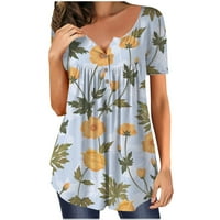 Zlodggu naglih tunika košulje za žene čišćenje cvjetne grafičke bluze Ljetni modni tipki Henley majice