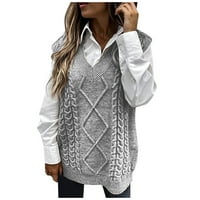 Smanjeni ženski džemper prsluk V-izrez pulover Duks u boji slobodno vrijeme Srednja dužina rukava bez