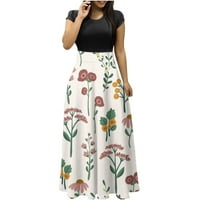 Ženska cvjetna maxi haljina kratki rukav maxi duge haljine bež veličine s