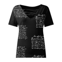 Cotonie Women Ljetni vrhovi Ležerne majica Odštampani kratki rukav V-izrez V-izrez Bluza VELIKA Prodaja