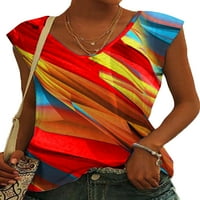 Leuncero Dame Rainbow Print Bohemian Beach Majica Modni V izrez Pulover Ležerne prilike kratkog rukava