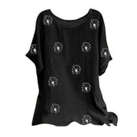 Ženske vrhove kratkih rukava casual bluza cvjetne žene ljetne okrugle majice iz dekoltena crna m