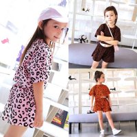 ESHO Little Girls Leopard Print Hots Horts Odjeća Postavite Casual Kratke majice Tee Tors + Hlače, Outfits,