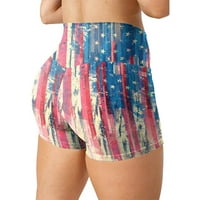 Ženski crossover biciklističke kratke hlače Criss Cross American Flag tiskani visokog struka Tummy Control