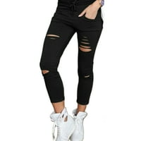 Sunloudy Žene Skinny Ripped rupe Jeans Pant elastični visoki struk tanke tanke olovke s džepovima