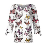 Ballsfhk majice za žene uzorak leptir Ispis Grafički teški bluze casual plus veličina osnovnih vrhova