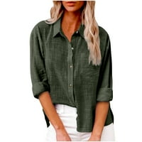 Pamučne košulje s dugim rukavima, ženske casual gumb dolje majice V izrez dugih rukava labav fit običan