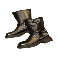 Sanviglor Dame Boot Mid Calf borbene čizme Chunky Heel Western Booties Ured Lagane antiklizne zimske cipele kopče za kaiš s listićem na crnoj boji 6.5