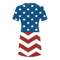 Ženska patriotska američka zastava Swing haljina ljetna dana za neovisnost Vintage haljina 4. jul 4. juli Dan nezavisnosti Seksi Boho print plaže Mini haljina okrugla vrata s kratkim rukavima nebo plavo m