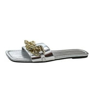 Woobling ženske ravne sandale Ljeto klizač Sandal lančani dijapozitivi Žene Ležerne cipele Modni stanovi cipele klizanje na lagano srebro 7
