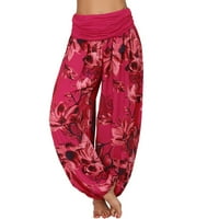 Hanas Womens Wide nogu hlače Ležerne prilike plus size Ispis Yoga hlače Elastični struk ravno Loose