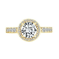 Okrugli bijeli prirodni dijamantski polugorući halo zaručni prsten u 14K čvrsti žuto zlatni prsten veličine