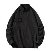 Muška majica dolje majica Ležerne sa dugim rukavom lagana jakna s dva džepa zaklopka crna 4xl