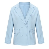 Tawop Blazers za žene Business Casual Women Business Attere Solid Boja Cardigan s dugim rukavima TOP jakna kaput nebo plavo 12