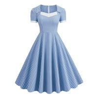 Zunfeo dame Ljetne haljine - plaćeni vintage dress haljina rever casual haljina s kratkim rukavima plavi