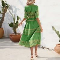 Ženske haljine okrugli dekolte otisnuta gležnjana dužina maxi ljetna haljina s kratkim rukavima zelena