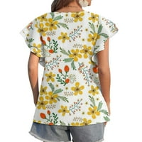 Zodggu Cleariance Moda Laides bluza Flore Cvjetni print Crew Crt Trendy Girls Love Ljetne tuničke majice za žene ruffle rukave s kratkim rukavima labav, Ležerne prilike za slobodno vrijeme