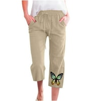 Capris za žene Ležerne ljeto Slatke leptirske posteljine hlače Visoko struk sa širokim nogama Yoga Duksevi