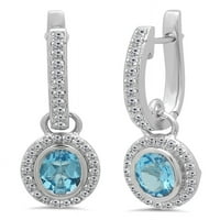 DazzlingRock kolekcija 18k 6x Svaki ovalni plavi Topaz i okrugli dijamantski dame halo viseći na minđuše,