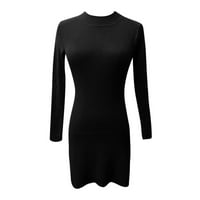Flowy haljina za žene crne poliesterne pletene džemper haljina u jesen i zimu xl