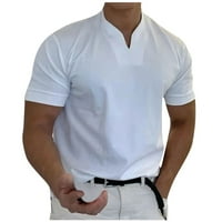 Muška ležerna čvrsta boja gospodo V-izrez Poslovna majica kratkih rukava, bijela, xxxxl