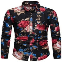 Muška cvjetna tiskana majica s dugim rukavima na košulju s vilim fit-a dolje bluza vrhovi tee