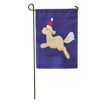 Slatki zlatni retriver Štenad pas koji nosi santa šešir skačući za zastavu za zastavu za zastavu Baner