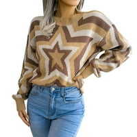 Džemper za žene Ženske sastojke s dugim rukavima Crt Star tiskani kabelski pleteni pleteni ležerni predimenzionirani